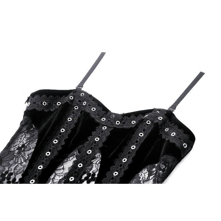 Close-up view of the corseted waist of the Dark in Love Fia Gothic Maxi Dress, emphasising its luxurious fabric and gothic design.