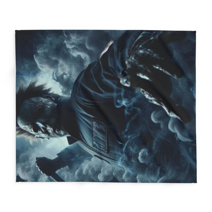 Dramatic close-up of the Halloween Spooky Jason Voorhees Arctic Fleece Blanket featuring haunting design and rich colours.