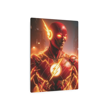 An exquisite view of The Flash Metal Art Poster, capturing the superhero with brilliant lightning motifs, ideal for enhancing any contemporary interior.