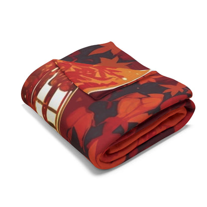 Decorative and Warm Halloween Spooky Arctic Fleece Blanket, beautifully folded showcasing vibrant autumn colours and intricate designs, perfect for adding festive luxury to your Halloween decor.