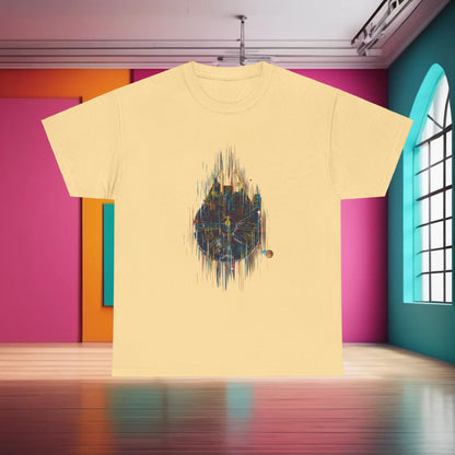 Millenium Falcon Abstract Art Graphic T-Shirt in soft yellow, embodying luxury and style with its unique graphic design for casual elegance.
