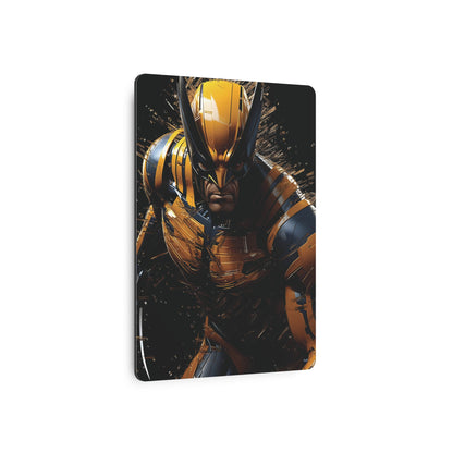Close-up view of the Wolverine Metal Art Poster highlighting its premium matte aluminium finish and detailed vibrant imagery, perfect for sophisticated wall decor.