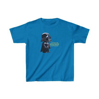 Kids Cute Darth Vader T-shirt Heavy Cotton Tee in bright blue, with an adorable Darth Vader illustration, perfect for fashionable kids who love Star Wars.