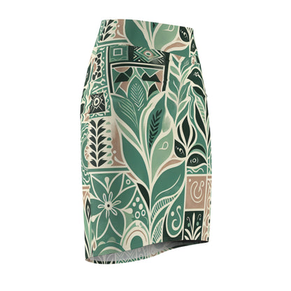 Modern Muse Pencil Skirt in Pastel Green, displaying a luxurious block print pattern that enhances its fashionable appeal and flattering fit.
