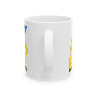 Marge Simpson Curvaceous Charm Ceramic Mug showcasing Marge's playful pose with hands on her hips, perfect for coffee-fuelled shenanigans at the office.