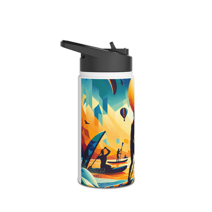 Fantasy Paddleboarding Stainless Steel Water Bottle illustrating a vivid water sports scene, designed for elegance and superior hydration while paddleboarding.