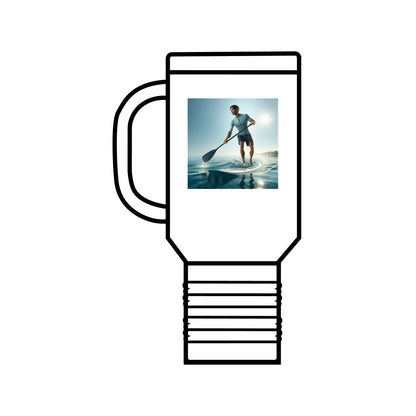 Fantasy Paddleboarding 40oz Insulated Stainless Steel Travel Mug featuring a dynamic paddleboarder on serene waters, combining luxury design with adventure.
