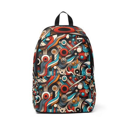 Stylish Abstract Vision Fusion Backpack by Dazzling Dreams Studio featuring vibrant cartoon and comic design, showcasing unique abstract characters and bold motifs for contemporary elegance.