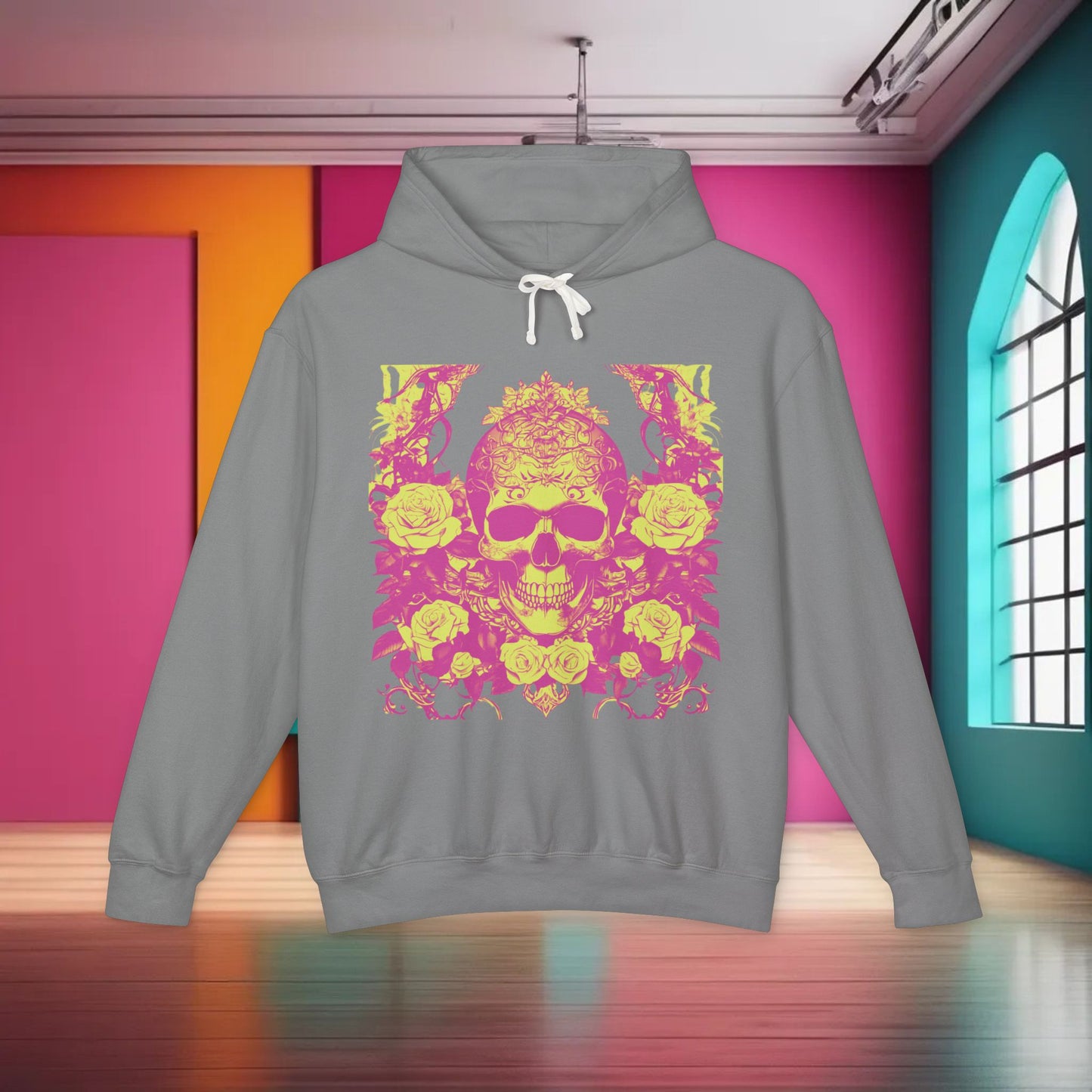 Unisex Lightweight Hooded Sweatshirt unique designer skull and roses