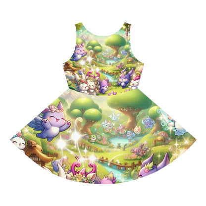 Sophie Littleshine Girls Sundress by Dazzling Dreams Studio showcasing enchanting fantasy animal prints, ideal for summer fashion.