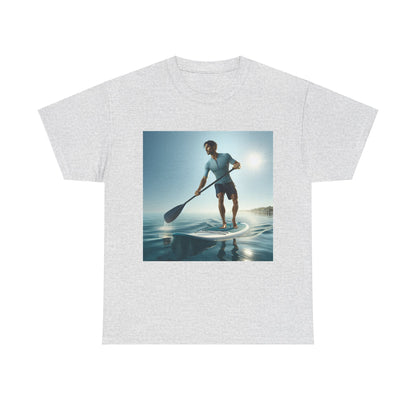 Eye-catching design details of the Delightfull Paddle Board Adventure T-Shirt by Dazzling Dreams Studio, perfect for showcasing one's passion for paddleboarding and outdoor adventures.