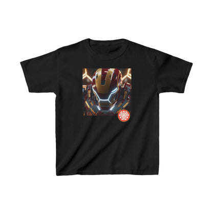 Kids Iron Man Heavy Cotton T-Shirt with Hulk Print in classic black, featuring a vibrant Iron Man graphic and logo, perfect for superhero-themed wardrobes.