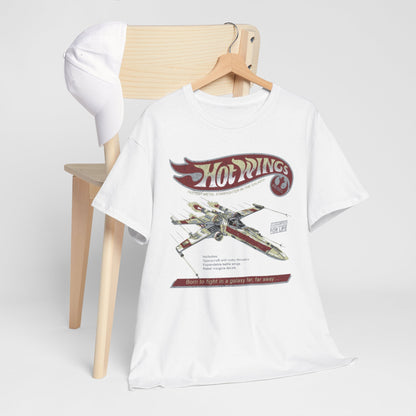 X Wing Star Wars Unisex Mens Graphic Cotton Funny T Shirt Tee Vintage Hot Wings artfully styled with a coordinating cap on a chair, depicting a fusion of nostalgic design and comfort.