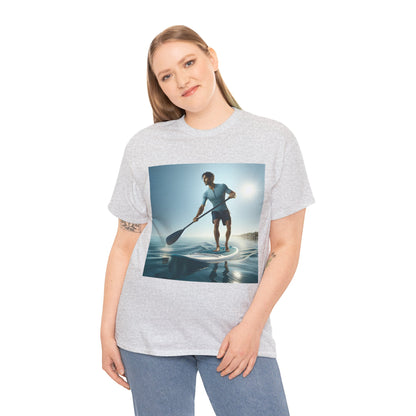 Front view of the luxurious Delightfull Paddle Board Adventure T-Shirt by Dazzling Dreams Studio, perfect for paddleboarding adventures and casual outings.