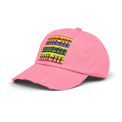 Unisex Distressed Paddleboarders Cap in striking pink colour, adorned with colourful paddleboarding graphics for adventurous souls.