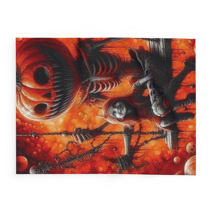 Artistic view of the Decorative and Warm Halloween Spooky Arctic Fleece Blanket capturing the enchanting elements of Halloween, featuring playful macabre characters for a stylish seasonal statement.