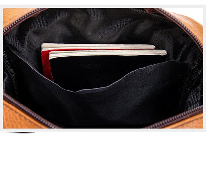 Interior view of the Dazzling Men's Genuine Leather Small Shoulder Bag, displaying ample space for daily essentials, crafted for a blend of luxury and practicality.