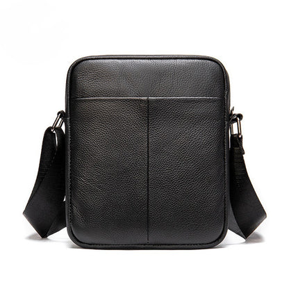 Dazzling Men's Genuine Leather Small Shoulder Bag featuring an elegant litchi pattern design, showcasing a luxurious black leather finish and adjustable shoulder strap.