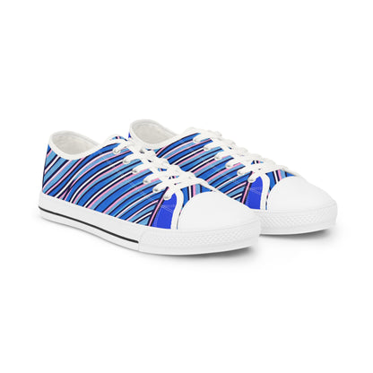 Zara Thunderstrike Men's Low Top Pop Art Sneakers in royal blue adorned with pastel pink pinstripes. Ideal for stylish streetwear, showcasing a vibrant and unique design.