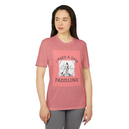 Adidas Women's Paddleboarders T-shirt in red heather featuring a stylish print, ideal for paddleboarding enthusiasts seeking luxury and comfort on the water.