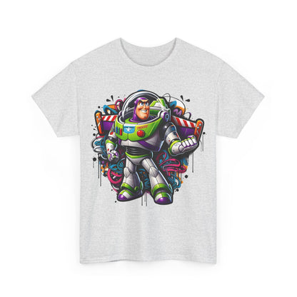 Front view of the grey Buzz Lightyear Graffiti Unisex Graphic Tee, beautifully displaying the vibrant space ranger design, perfect for fashion-forward individuals.