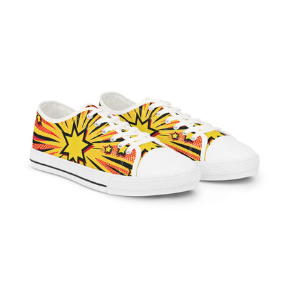 Zara Electrobeam Men's Low Top Pop Art Sneakers in Vibrant Red with Yellow Star Design, featuring bold yellow star graphics on a bright red canvas, perfect for adding a statement to your casual outfits.