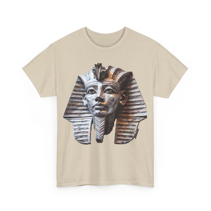 Front view of the Pharaoh’s Gaze Unisex Graphic Tee in beige, elegantly displaying an artistic Egyptian pharaoh's head design.