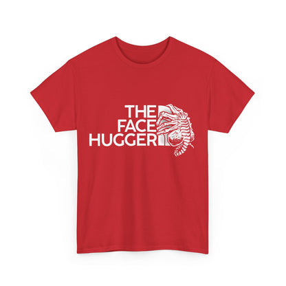 The Face Hugger Alien Graphic T-Shirt in vibrant red, presenting an eye-catching Face Hugger graphic, designed for fashion-forward fans who embrace their love for science fiction.