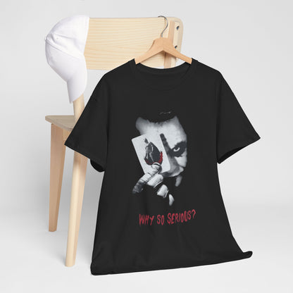 Luxury black graphic t-shirt featuring the iconic Joker with the phrase 'Why So Serious?' designed for urban style enthusiasts.