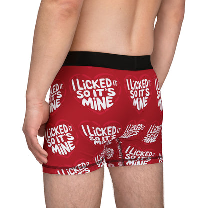 Back view of Valentines Naughty Cheeky Men's Boxer Briefs displaying a whimsical design that speaks to charm and cheekiness, a perfect choice for romantic celebrations.