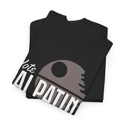 Vote Palpatine Star Wars Graphic T-Shirt in black, elegantly folded, highlighting its premium cotton fabric and striking design, perfect for discerning fans.