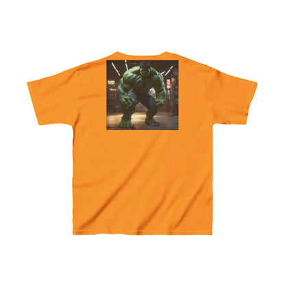 Kids Incredible Hulk Heavy Duty T-Shirt in Vibrant Orange - Showcasing a bold Hulk design on the back, perfect for adventurous young ones.