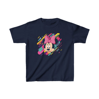 Unisex Kids Minnie Mouse Cotton T-Shirt Tee in navy, elegantly designed with a lively Minnie Mouse illustration, suitable for versatile dressing.