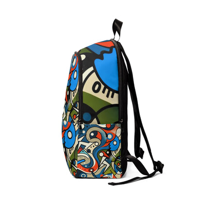 Close-up view of the Urban Aesthetica Nouveau backpack, showcasing the imaginative cartoon characters and colourful patterns crafted by Dazzling Dreams Studio.