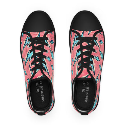 Zara Thunderstrike Pop Art Pattern Low Top Sneakers in vibrant pink with pale blue lightning design, a luxurious expression of style and comfort from Printify.
