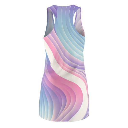 Elegant Valeri Couture Gradient Dress with eye-catching colour transition from pastel pink to violet to blue, embodying stylish comfort for trendsetters.
