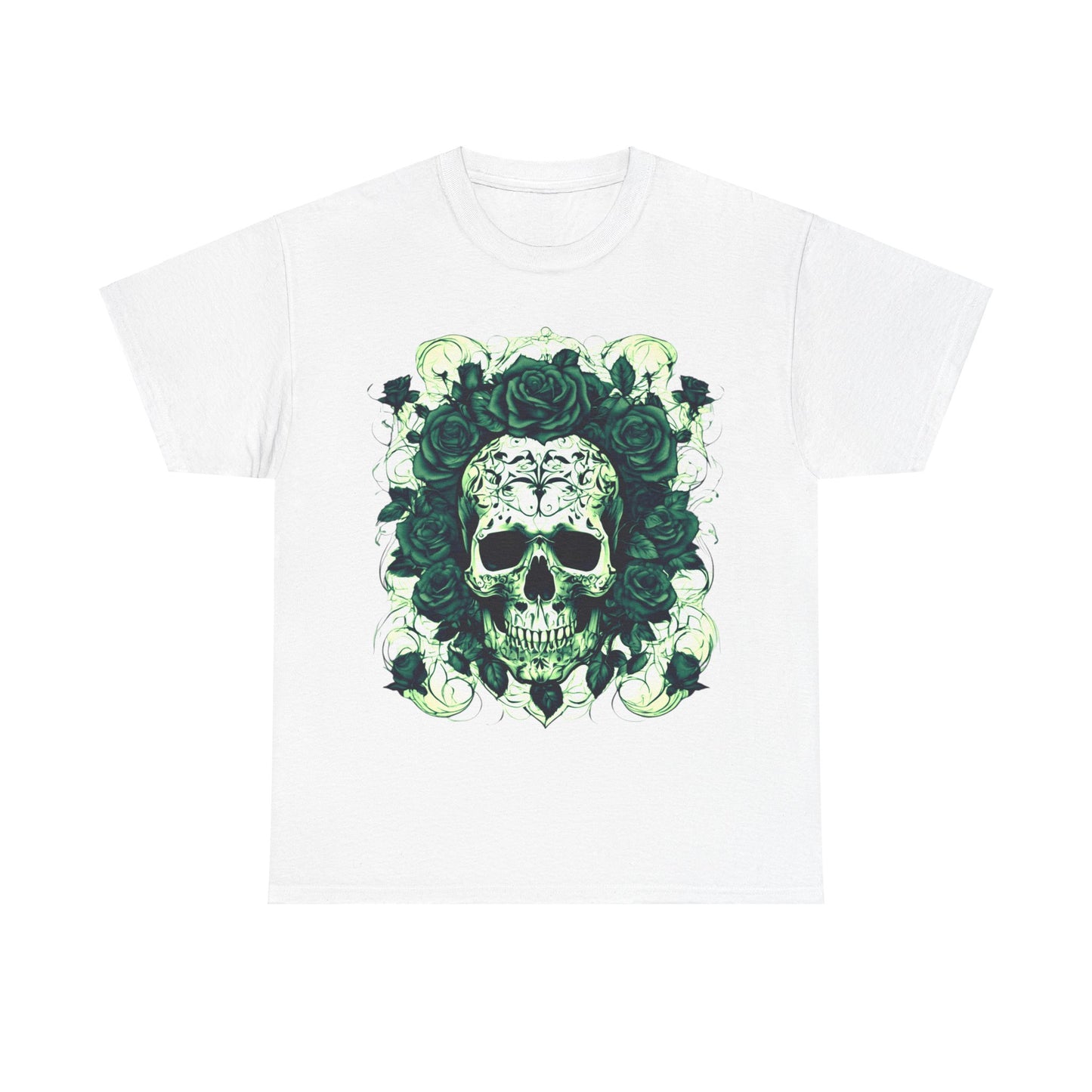 Skulls and Roses Cotton Tee, Unisex Graphic Shirt, 7 color choice