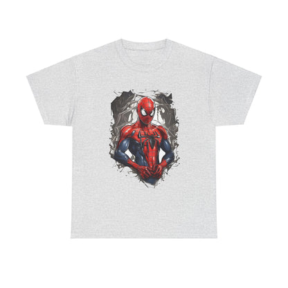 Stylish Spider-Man Graphic Tee Shirt in heather grey, adorned with a striking Spider-Man illustration, perfect for fashionable fans eager to showcase their love for superheroes.
