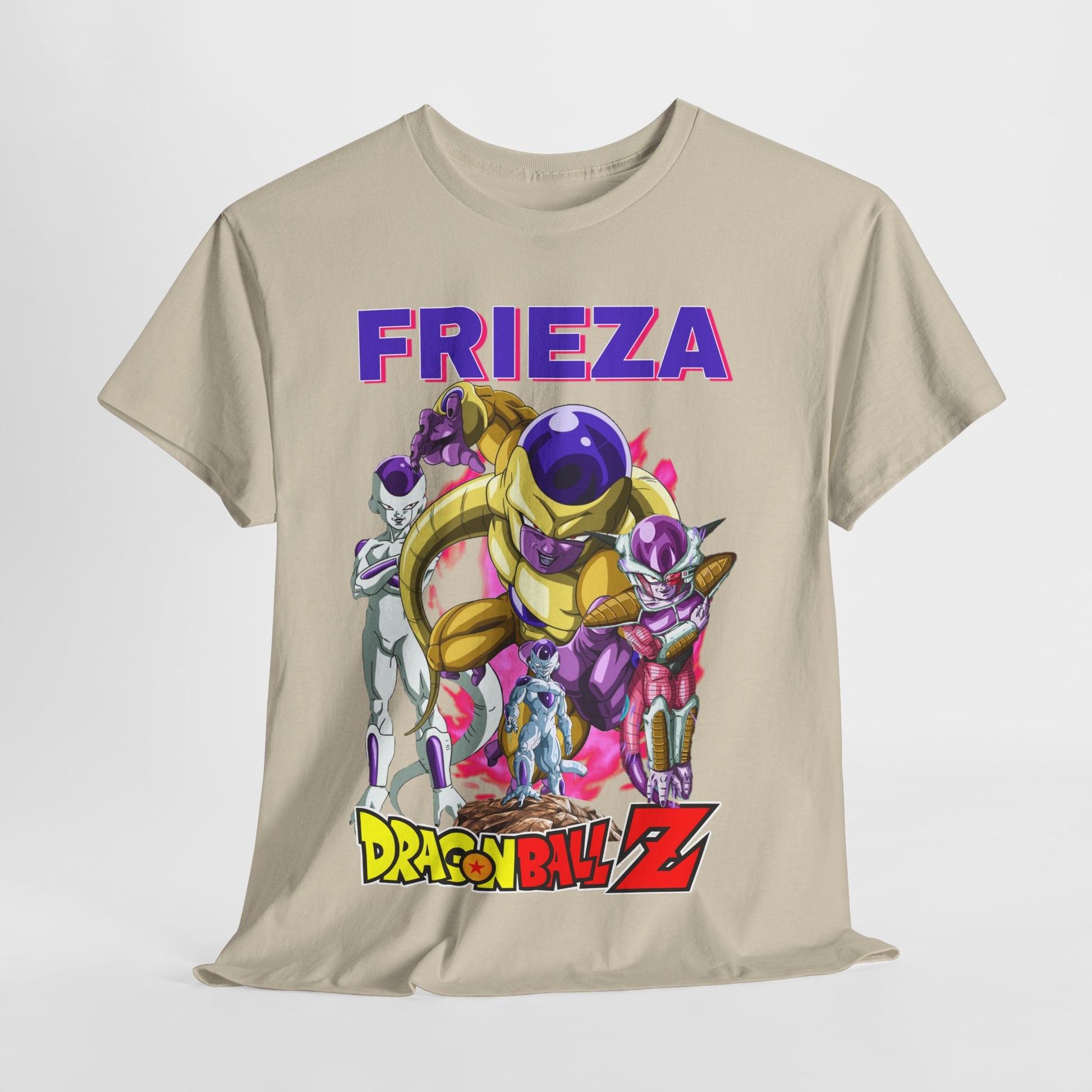 Premium quality Dragon Ball Z T-shirt showcasing Frieza in action, complemented by vibrant colours and striking ‘DRAGON BALL Z’ logo for an eye-catching look.
