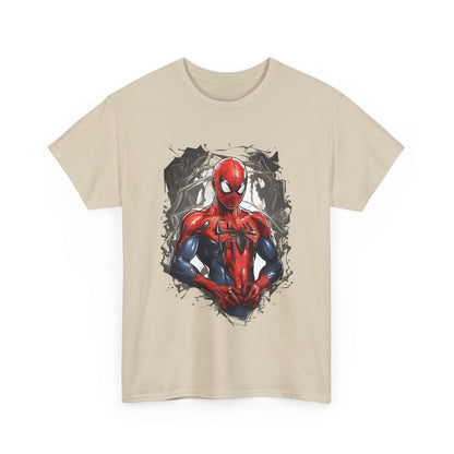 Unleash Your Inner Hero with the Spider-Man Graphic Unisex Graphic Tee Shirt featuring a vibrant illustration of Spider-Man in his iconic red and blue costume against a stylish backdrop.