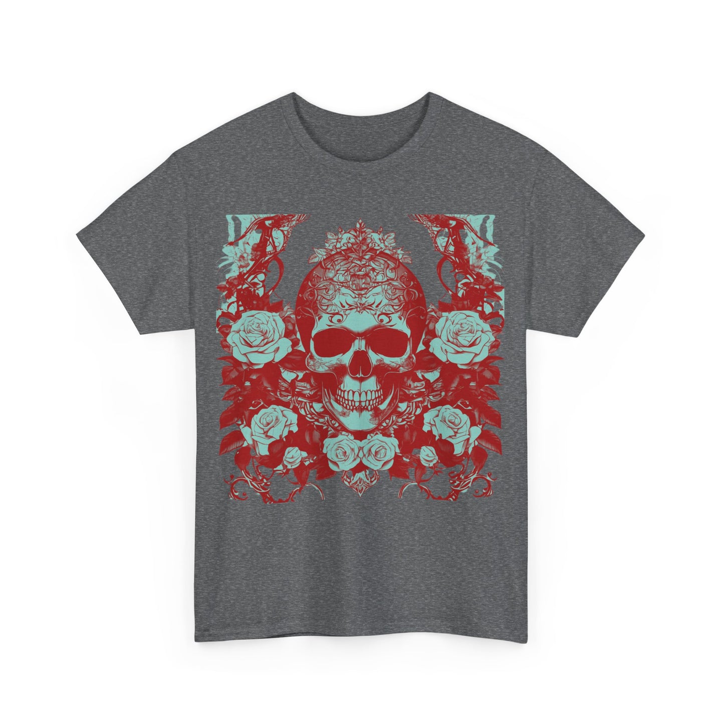 Skulls and Roses Cotton Tee, Unisex Graphic Shirt, 7 color choice