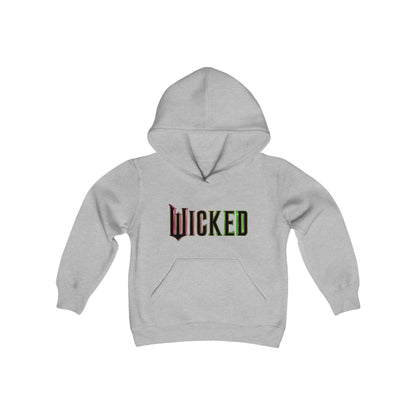 Stylish Child's Wicked Movie Graphic Pullover Hoodie in grey, crafted for kids and youths, highlighted by the distinctive Wicked logo.