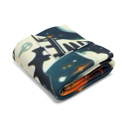 Refined Decorative and Warm Halloween Spooky Arctic Fleece Blanket folded elegantly, displaying intricate Halloween designs, perfect for luxurious autumn decor.