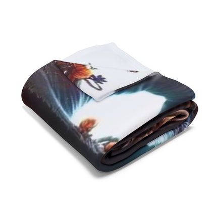 Folded Decorative and Warm Halloween Spooky Arctic Fleece Blanket showcasing rich colours and a striking Halloween-themed illustration, ideal for adding a touch of elegance to festive decor.