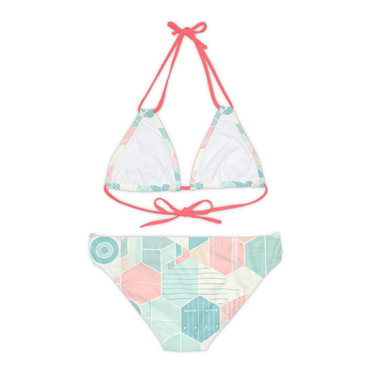 Sweat Symphony: Harmonizing Symphony Strappy Bikini Set in pastel colours, featuring a stylish triangle top and matching bottoms, perfect for beachside luxury.