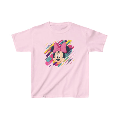 Unisex Kids Minnie Mouse Cotton T-Shirt Tee in soft pink, adorned with a charming Minnie Mouse illustration, ideal for chic little trendsetters.