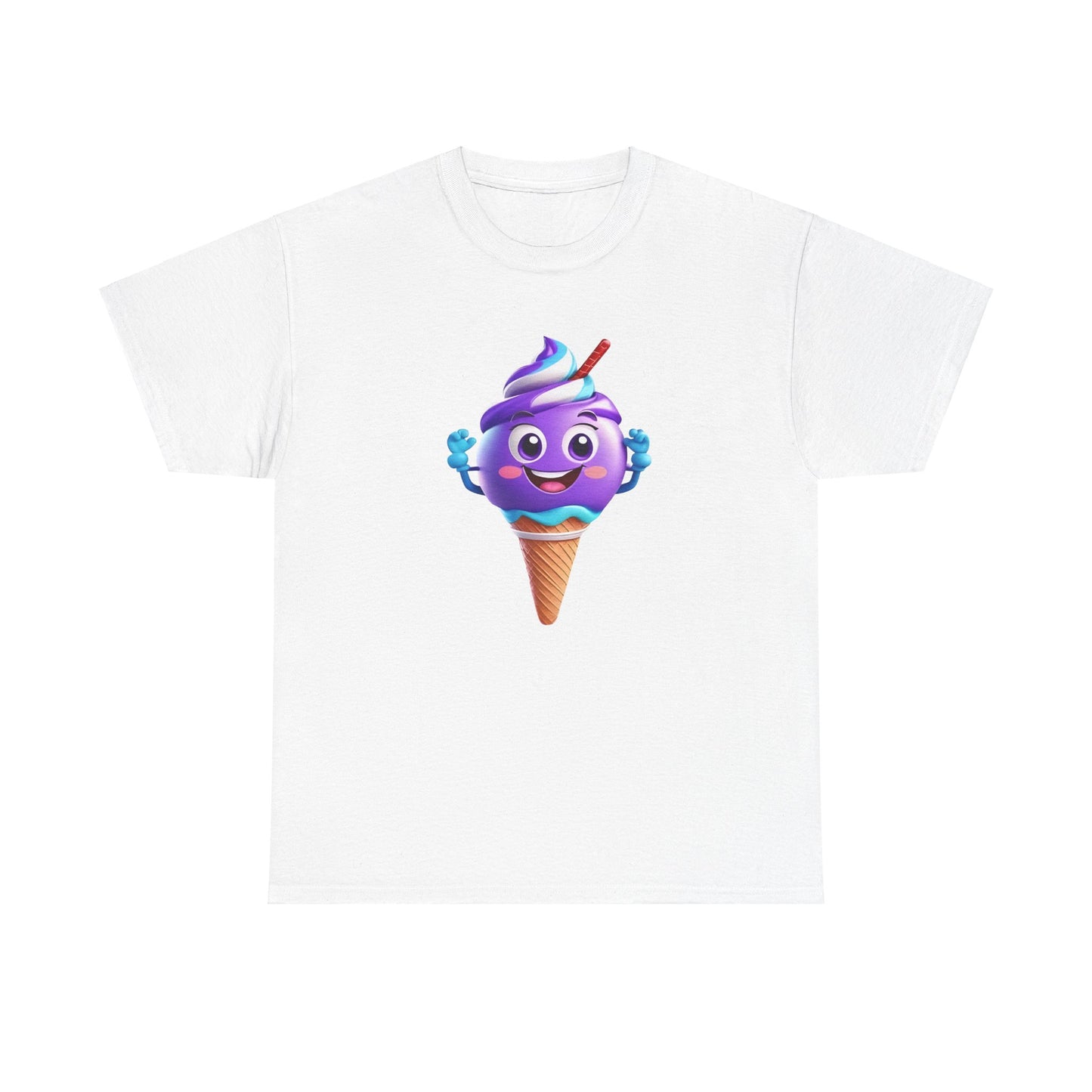 Scoop of Joy: Cartoon Ice Cream Cone Character Tee Unisex Cotton Graphic T Shirt