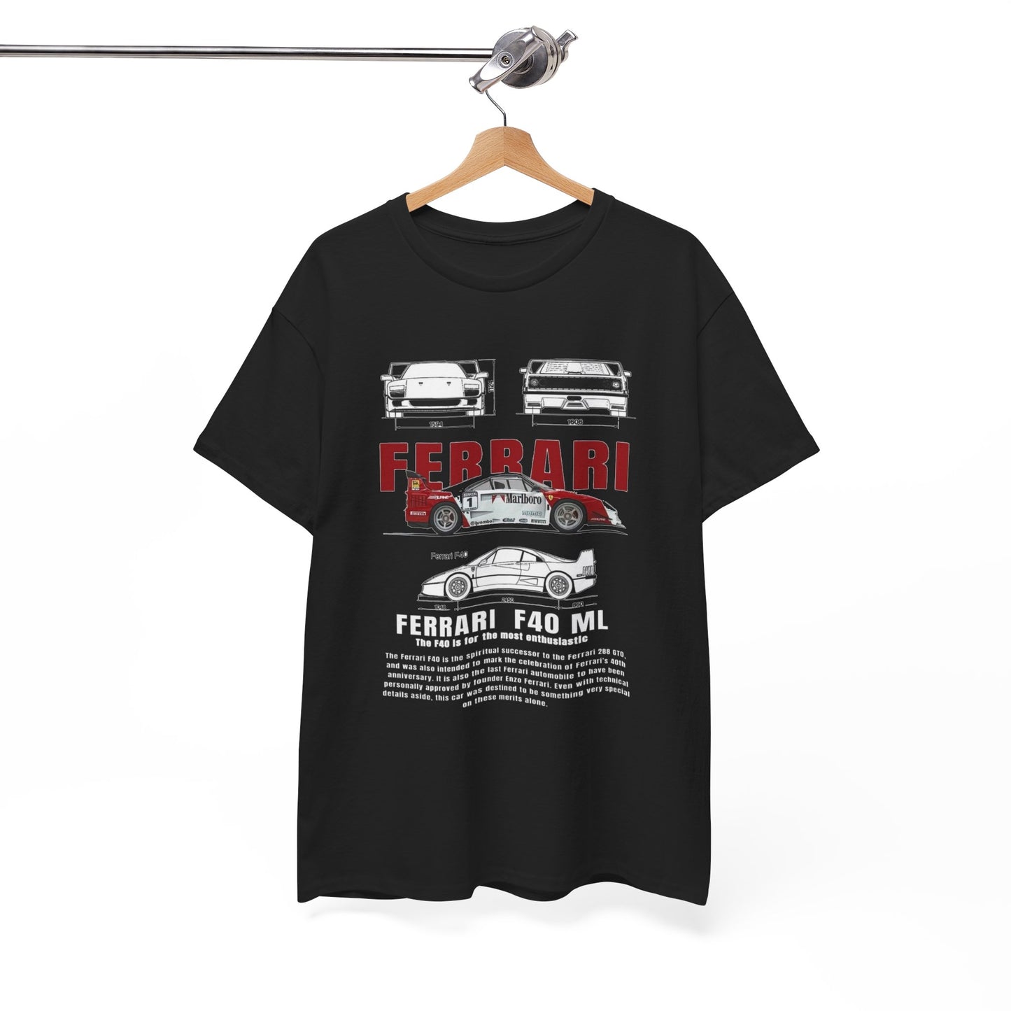 T-Shirt Ferrari F40 Marlboro Graphic Design Tee. Unisex Car Enthusiast Top Mens