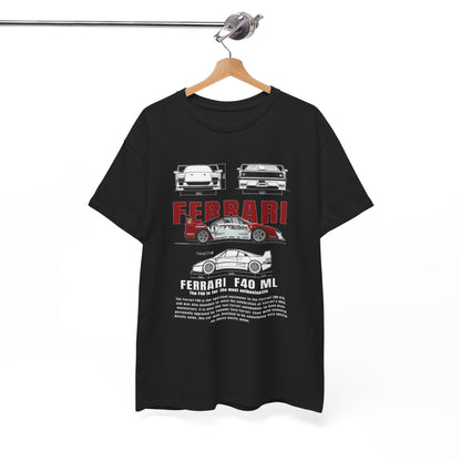 Sophisticated display of the T-Shirt Ferrari F40 Marlboro Graphic Design Tee, featuring striking illustrations of the Ferrari F40, making a bold statement for automotive aficionados.