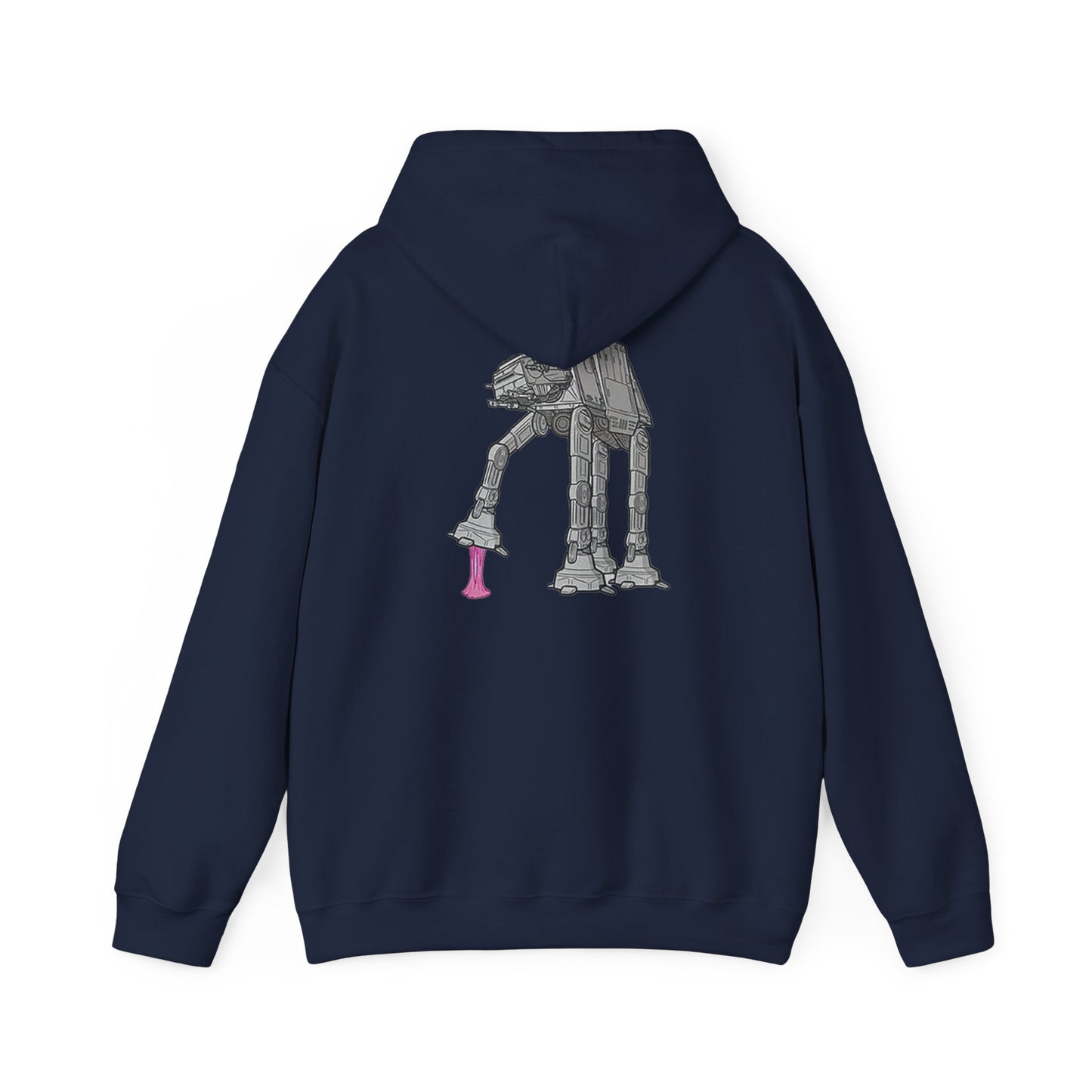 Navy blue hoodie featuring a striking AT-AT design with a playful touch of pink, perfect for elevating any wardrobe.